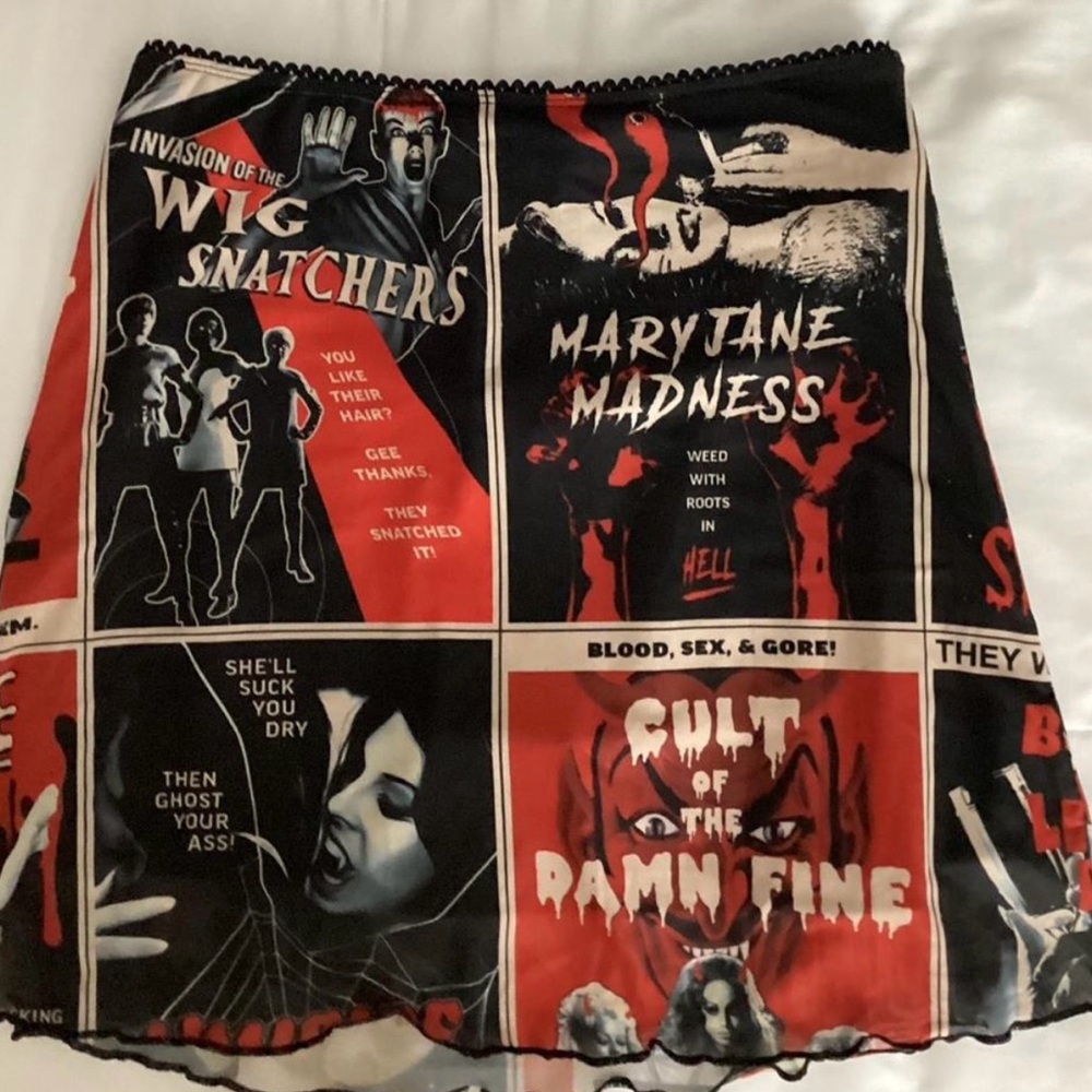 Dolls Kill Black and Red A-Line Mini Skirt